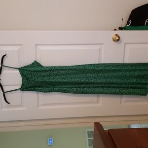 green and black silk slip dress
